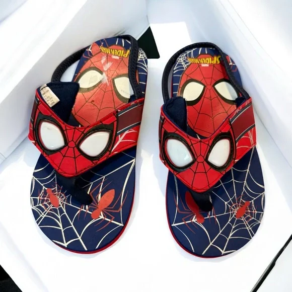 Spiderman Kids Flip Flops - Red and Black ~ Lights up - Picture 1 of 7